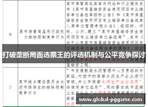 打破垄断局面选票王的评选机制与公平竞争探讨